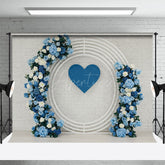 Aperturee - Aperturee White Bricks Wall Blue Circle Floral Wedding Backdrop
